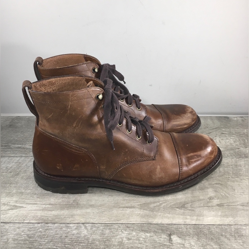 Mens J.Crew Kenton Mini Lug Cap Toe Brown Leather Ankle Dress Boots Size 12 Crew